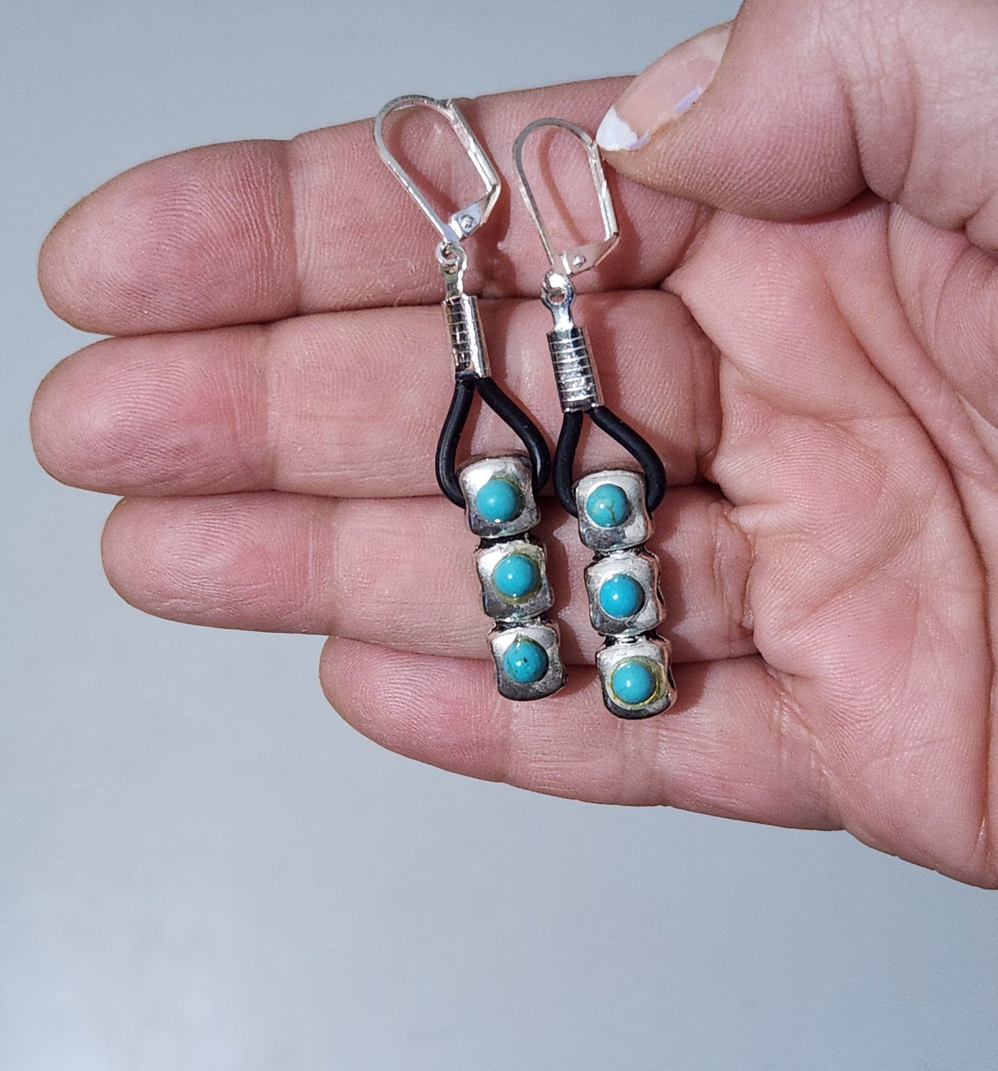 3 TURQUOISE STONE SILVER EARRINGS