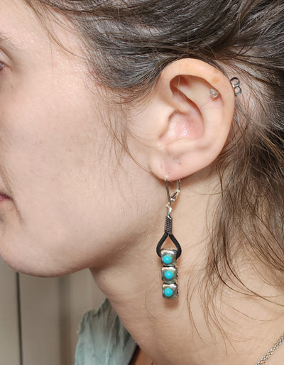 3 TURQUOISE STONE SILVER EARRINGS