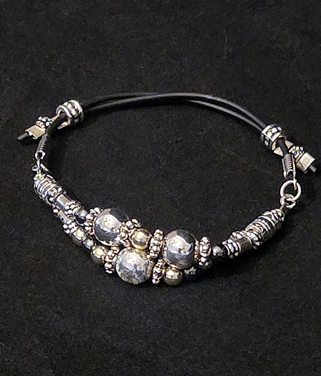 ADJUSTABLE BRACELET DOUBLE BAND with STERLING SILVER, 18K GOLD over HEMATITE