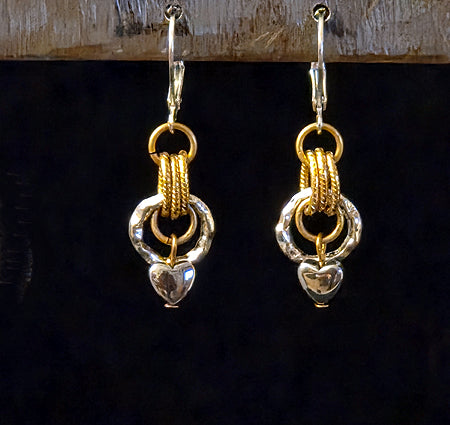 SMALL RING WITH STERLING SILVER DANGLE HEART LEVERBACK EARWIRES