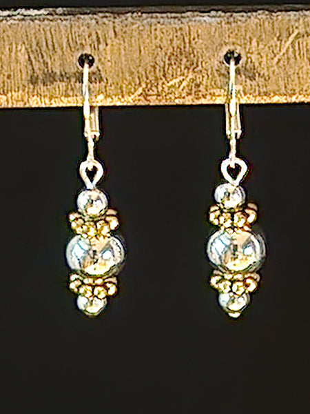STERLING SILVER over hematite BALLS WITH GOLD SPACERS DROP EARRINGS