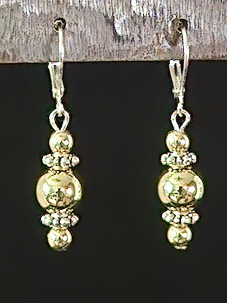 18K GOLD BALLS WITH SILVER SPACERS DROP EARRINGS