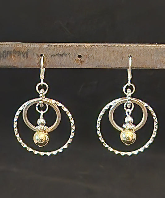LARGE SILVER HOOP WITH 18K GOLD BALL DANGLE EARRINGS
