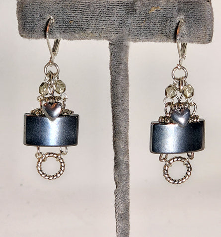 SILVER HEMATITE HALF MOON STONE W STERLING SILVER EARRINGS