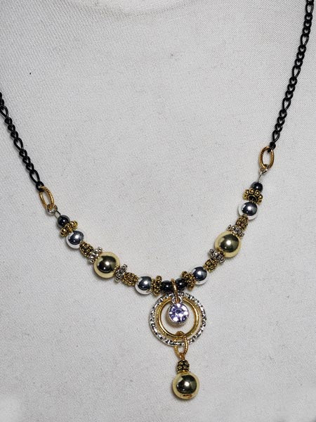 GOLD, STERLING SILVER, GUNMETAL CRYSTAL RING CHOKER