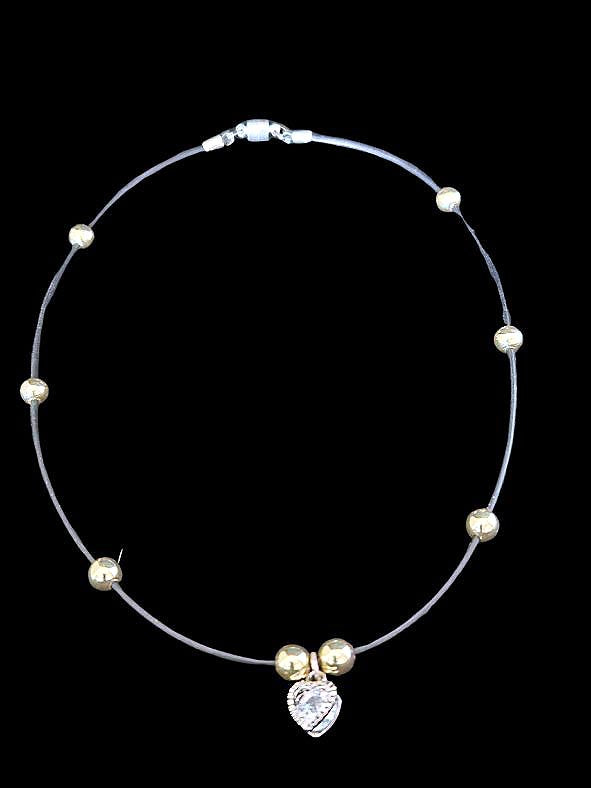 18K GOLD BALL WITH CUBIC ZIRCONIA PENDANT CHOKER