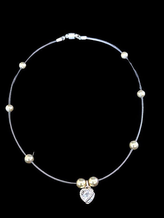 18K GOLD BALL WITH CUBIC ZIRCONIA PENDANT CHOKER