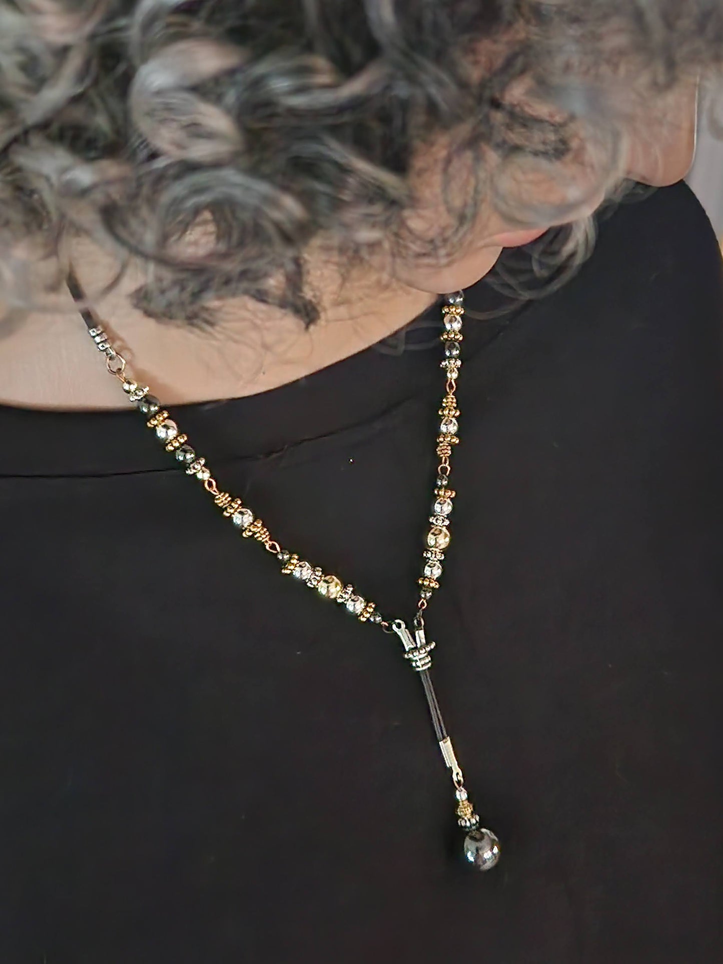 GOLD, STERLING SILVER, GUNMETAL LARIAT