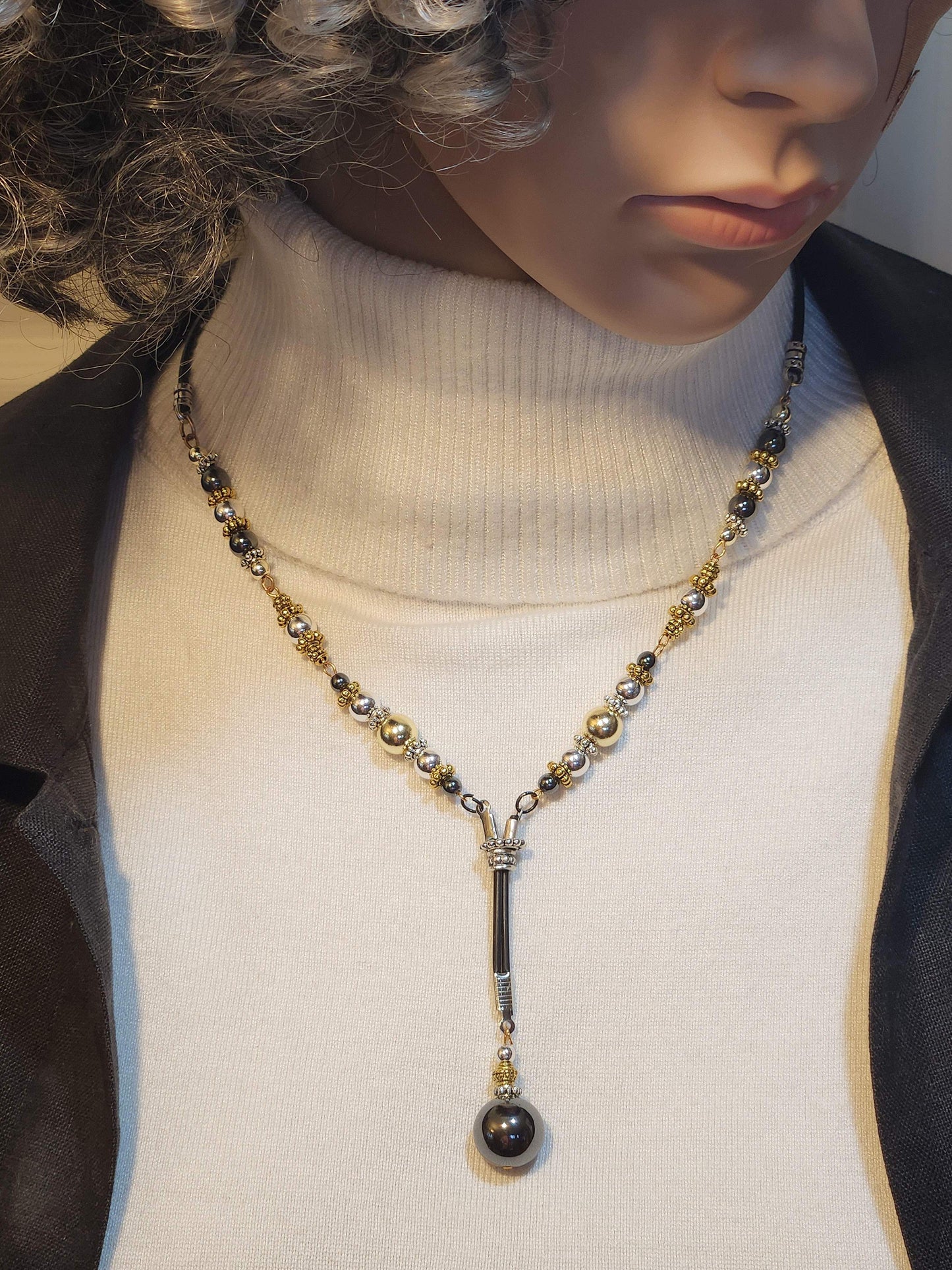 GOLD, STERLING SILVER, GUNMETAL LARIAT