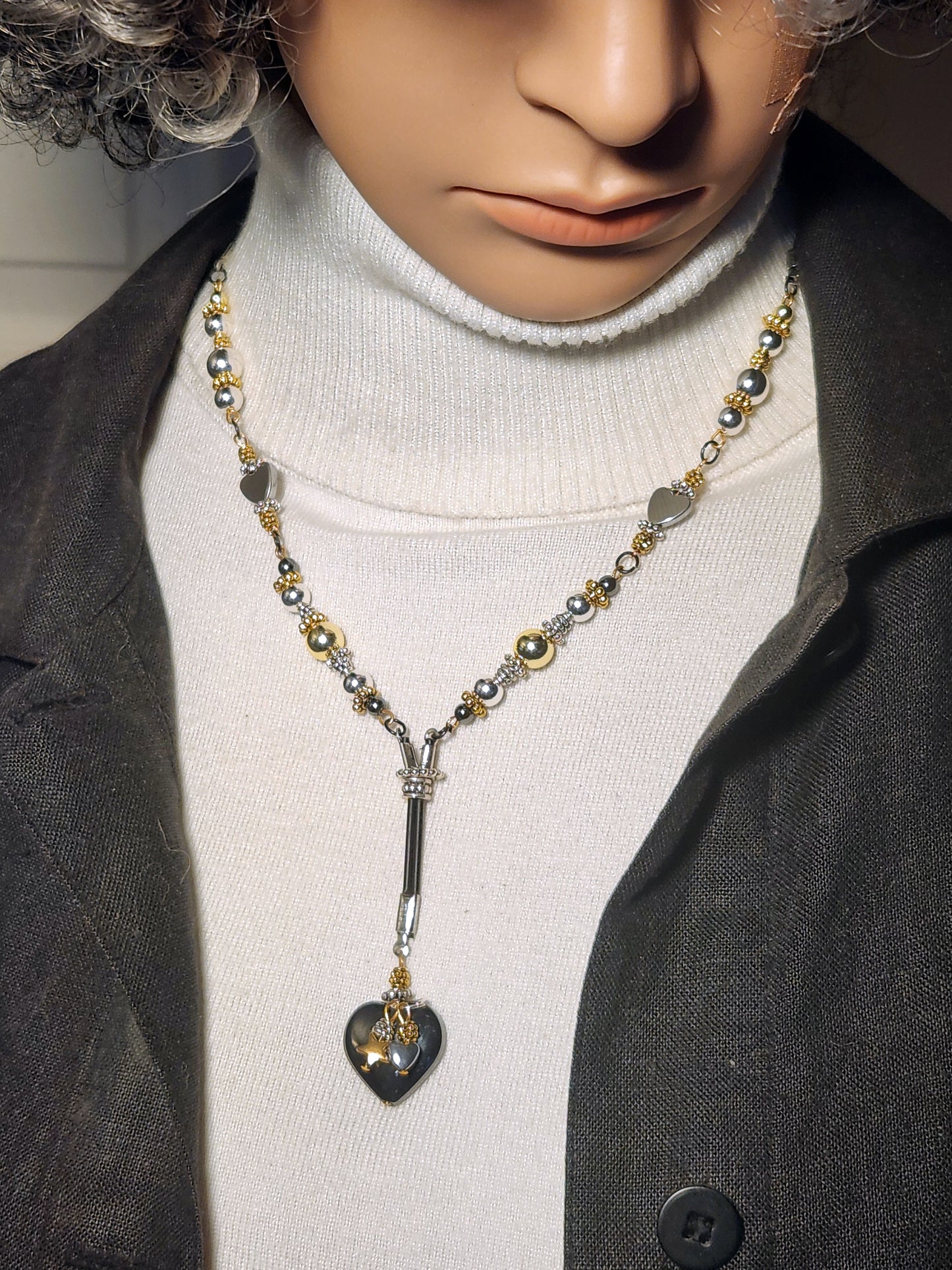 GOLD, STERLING SILVER, GUNMETAL LARIAT