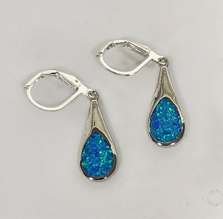 3 DROP STERLING SILVER /BLUE OPAL EARRING