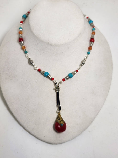 EXOTIC CORAL DROP LARIAT NECKLACE