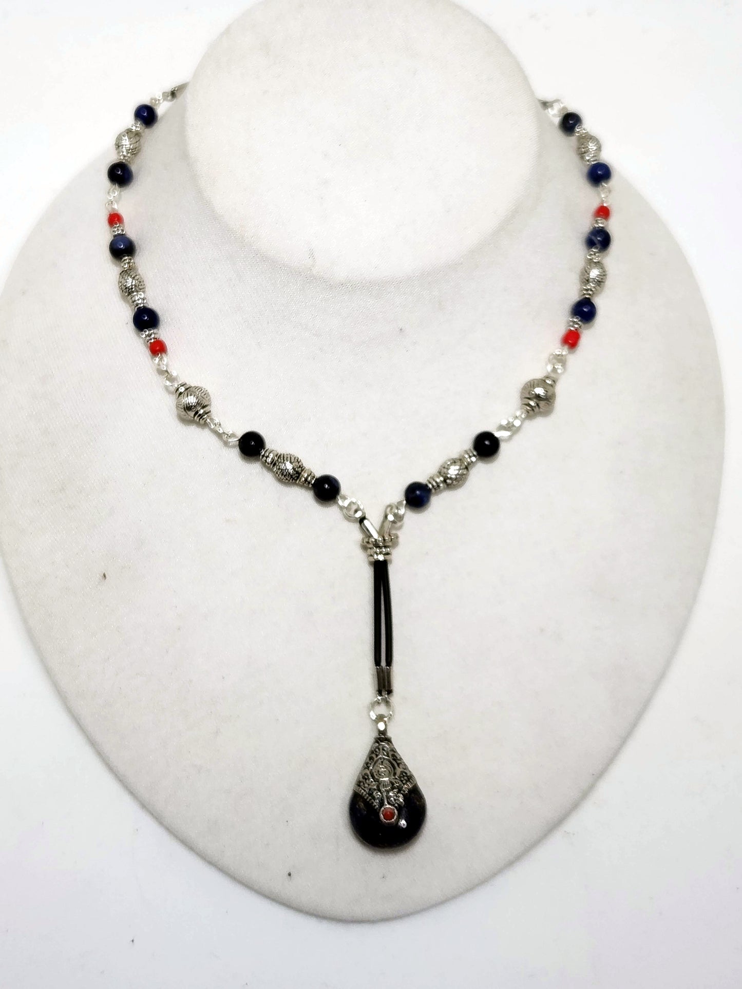 EXOTIC LAPIS LAZULI, SODALITE DROP LARIAT NECKLACE