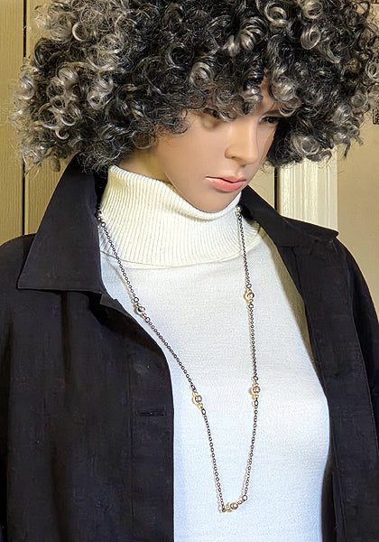 30"CONVERTIBLE STERLING SILVER & GOLD BALLS, MAGNETIC CLASP, GUNMETAL CHAIN NECKLACE
