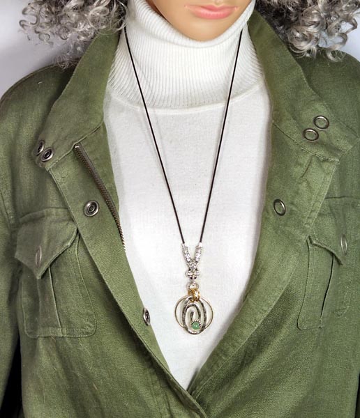 SILVER CAGE CIRCLES with SEMI-PRECIOUS STONES ADJUSTABLE NECK