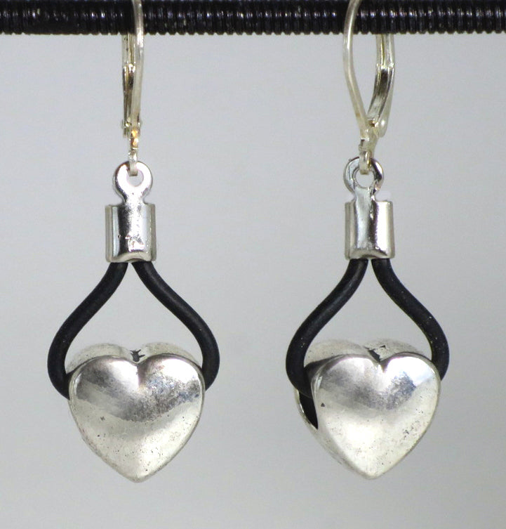 SHORT ANTIQUE SILVER HEART EARRINGS