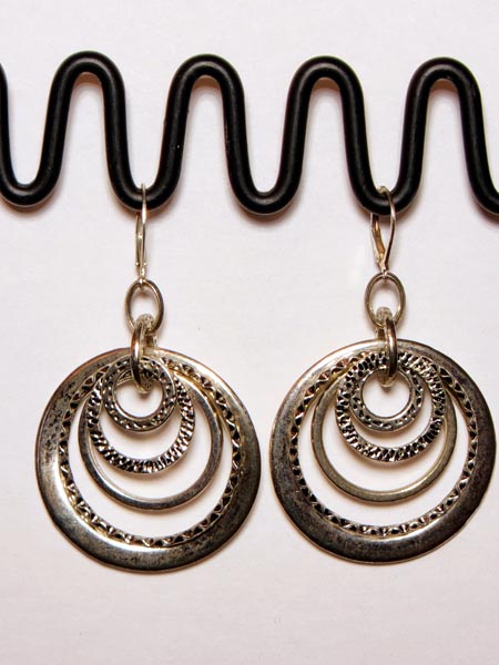 LARGE 5 STERLING SILVER RING EARRINGS
