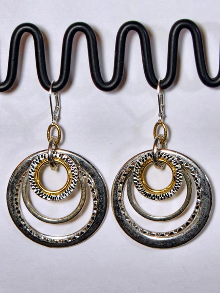 LARGE GOLD & SILVER 5 RING EARRINGS