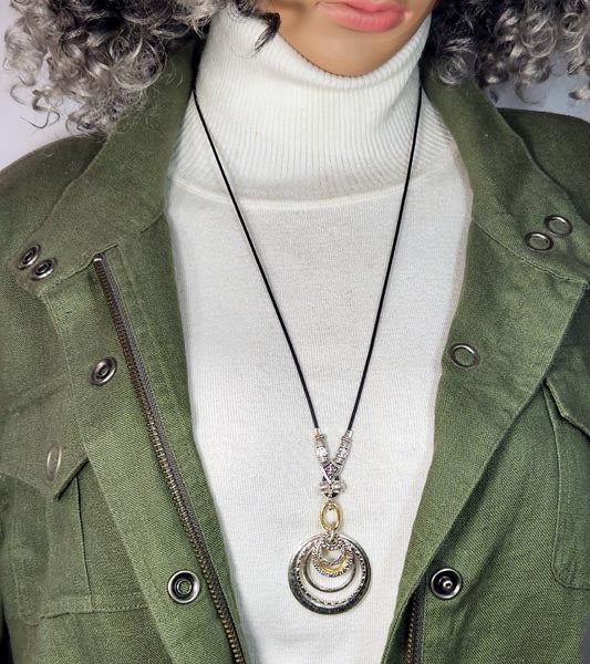 LARGE 5 GOLD and SILVER CIRCLES ADJUSTABLE NECKLACE