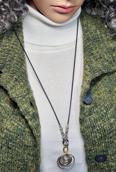 MEDIUM 4 RING GOLD & SILVER CIRCLES ADJUSTABLE NECKLACE
