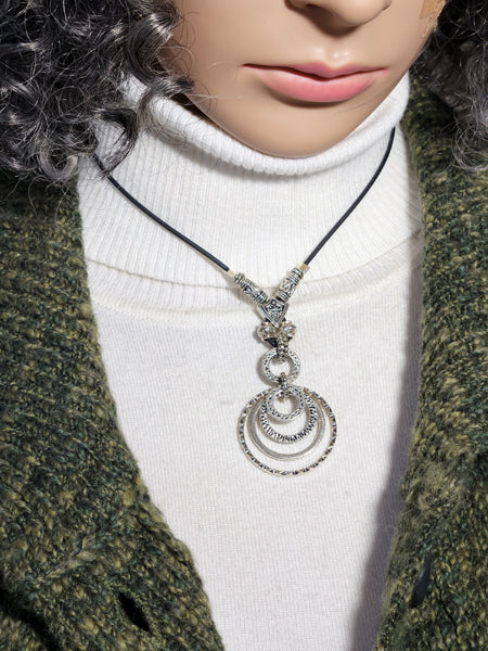 MEDIUM 4 RING ANTIQUE SILVER CIRCLES ADJUSTABLE NECKLACE