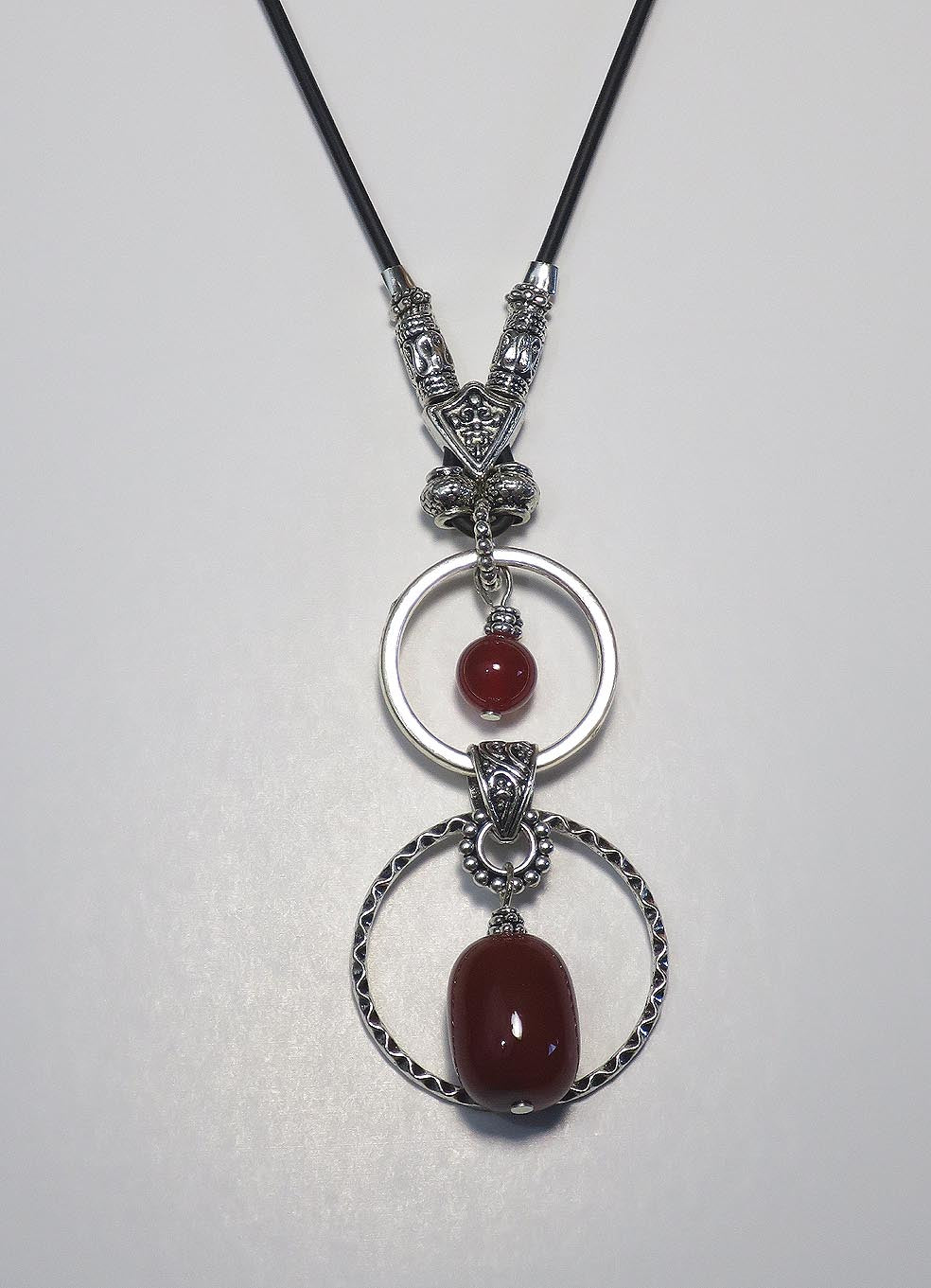 DOUBLE RING with LARGE SEMI-PRECIOUS STONE ADJUSTABLE NECKLACE
