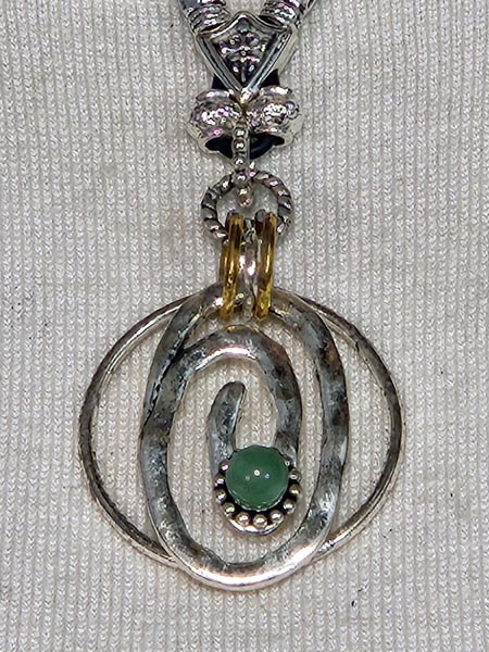 SILVER CAGE CIRCLES with SEMI-PRECIOUS STONES ADJUSTABLE NECK