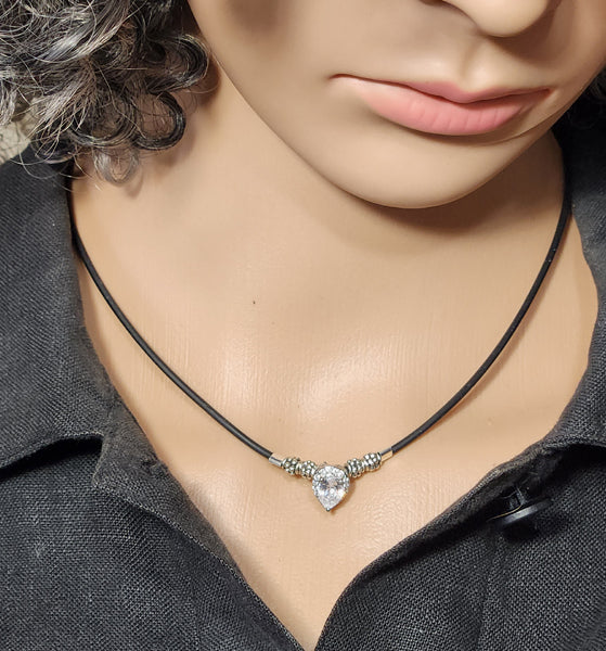 CZ PEAR ON RUBBER CORD CHOKER