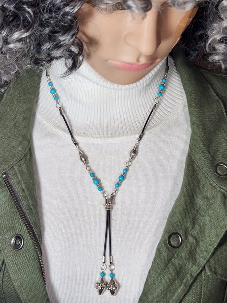 BEADED TURQUOISE RUBBER LARIAT