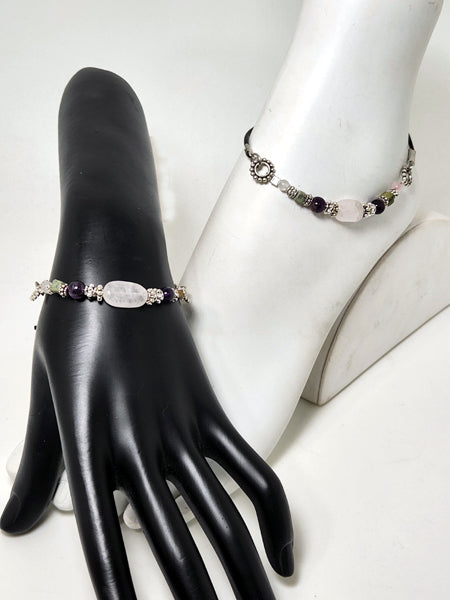 ROSE QUARTZ STONE BRANKLETS (adjustable bracelets/anklets)