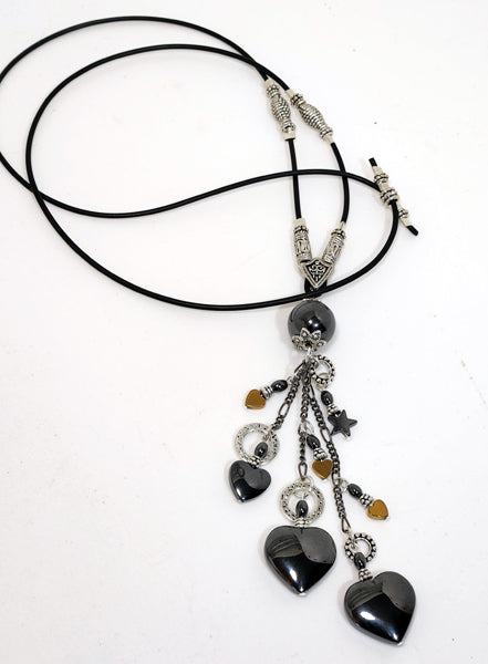 ADJUSTABLE HEMATITE HEART TAIL NECKLACE