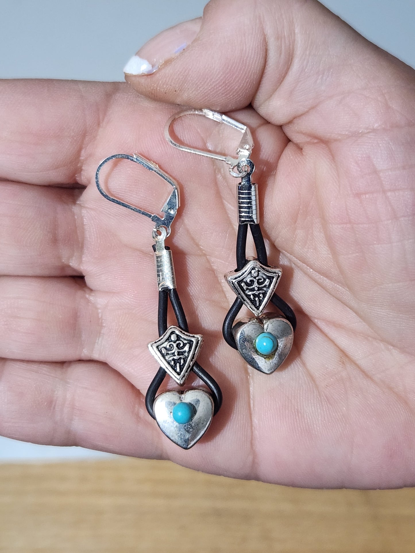TURQUOISE AND SILVER HEART LONG EARRINGS