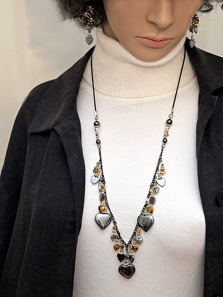 ADJUSTABLE GOLD & SILVER HEMATITE HEART NECKLACE