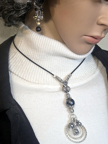 ADJUSTABLE SILVER RINGS WITH STONE NECKLACE