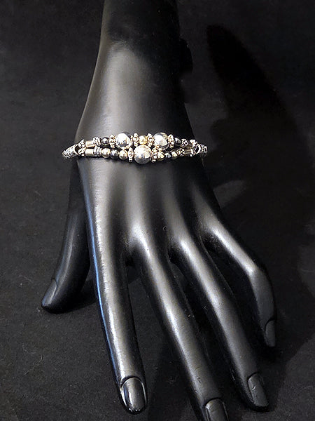 ADJUSTABLE BRACELET  DOUBLE BAND with STERLING SILVER, 18K GOLD over HEMATITE