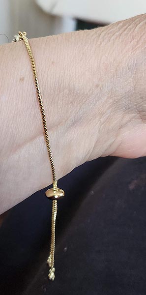 LARGE 18k GOLD BEAD WITH STERLING SILVER OVER HEMATITE ON AN ADJUSTABLE GOLD CHAIN