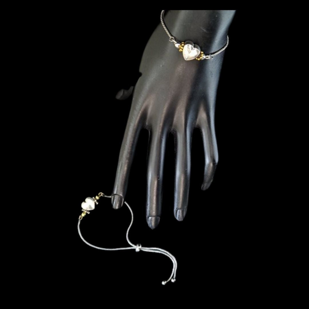 ADJUSTABLE SILVER HEART WITH SILVER ADJUSTABLE CHAIN BRACELET