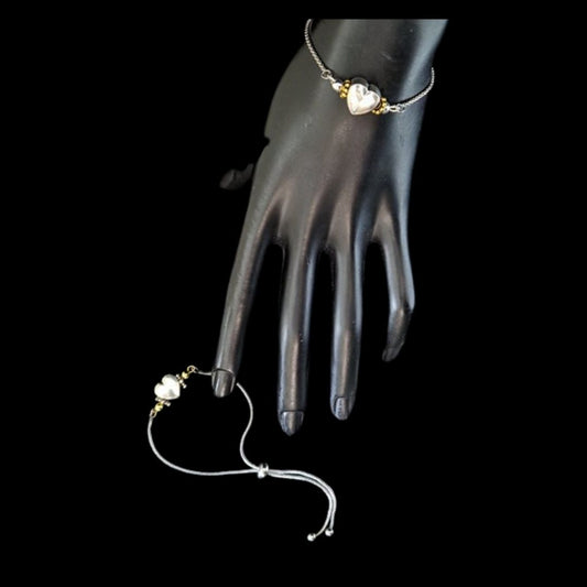 ADJUSTABLE SILVER HEART WITH SILVER ADJUSTABLE CHAIN BRACELET