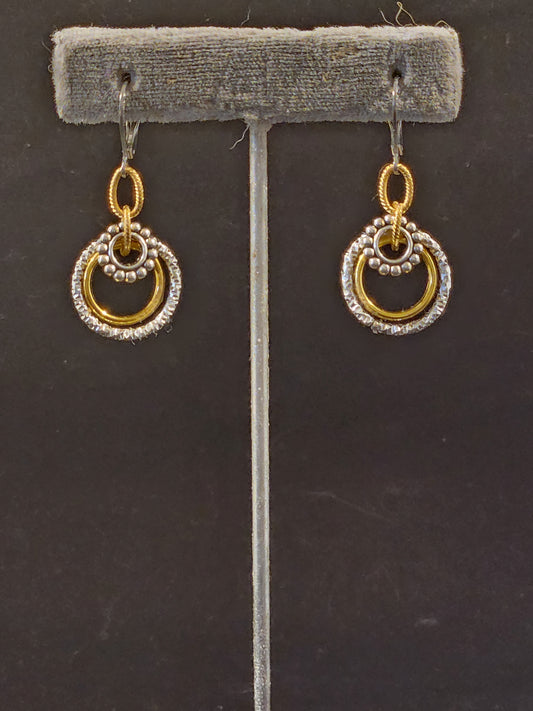 SMALL 3 GOLD AND SILVER RING EARRINGS