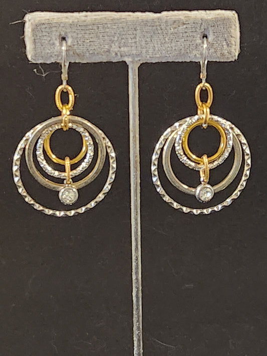 LARGE  4 GOLD,STERLING SILVER HOOPS W CRYSTAL DROP EARRINGS