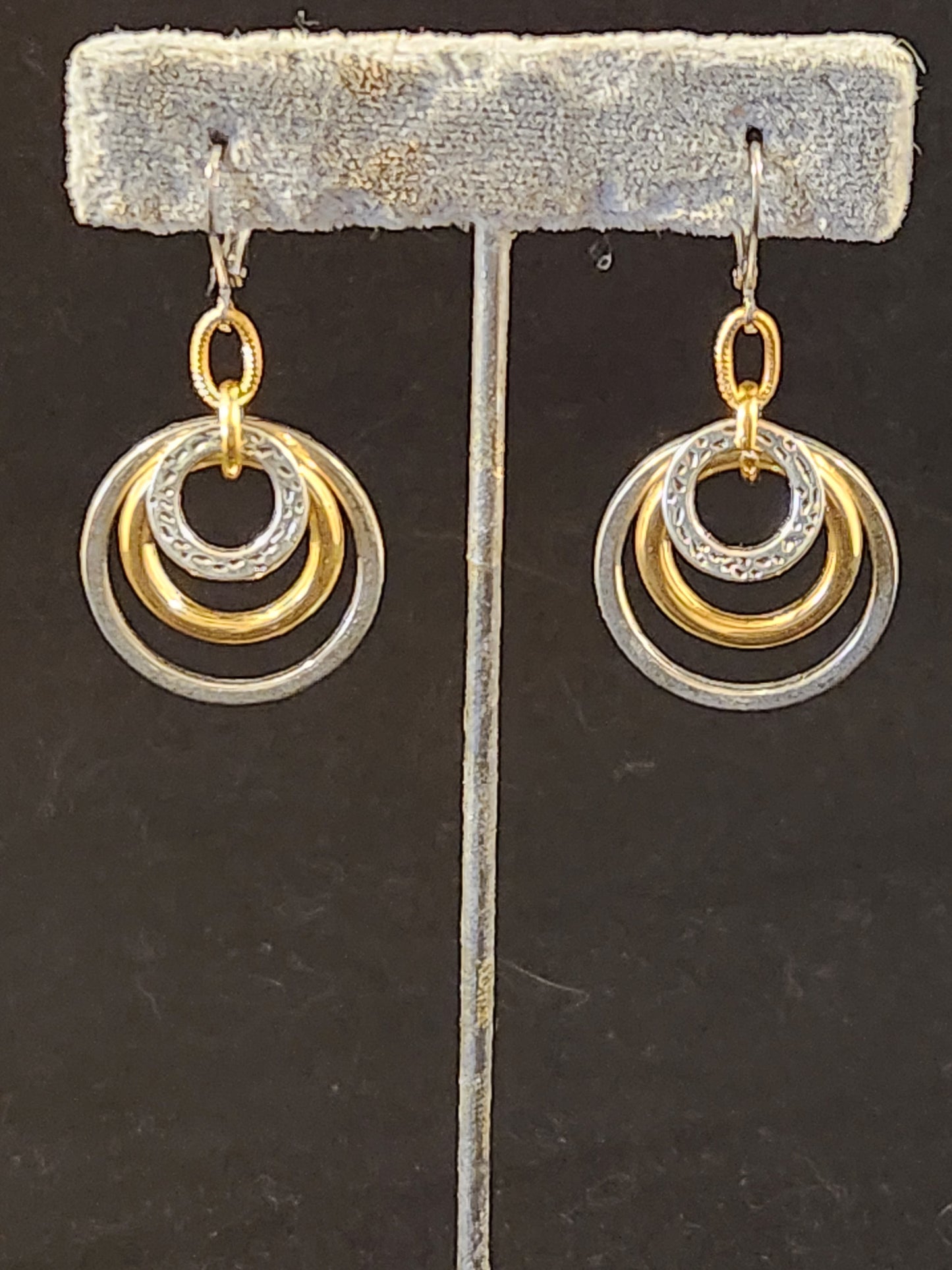 MEDIUM 3 RING GOLD, SILVER DANGLE EARRING