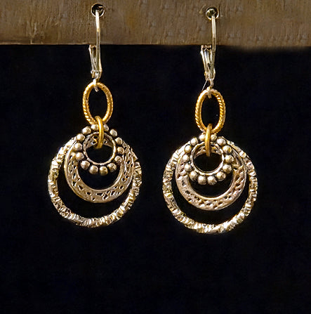 SMALL SILVER RINGS WITH GOLD ACCENTS LEVER BACK EARRINGS