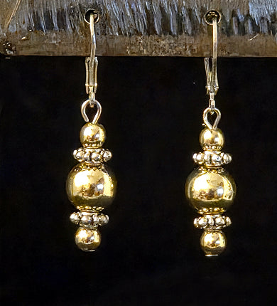 18K GOLD BALLS WITH SILVER SPACERS DROP EARRINGS
