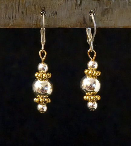 STERLING SILVER over hematite BALLS WITH GOLD SPACERS DROP EARRINGS