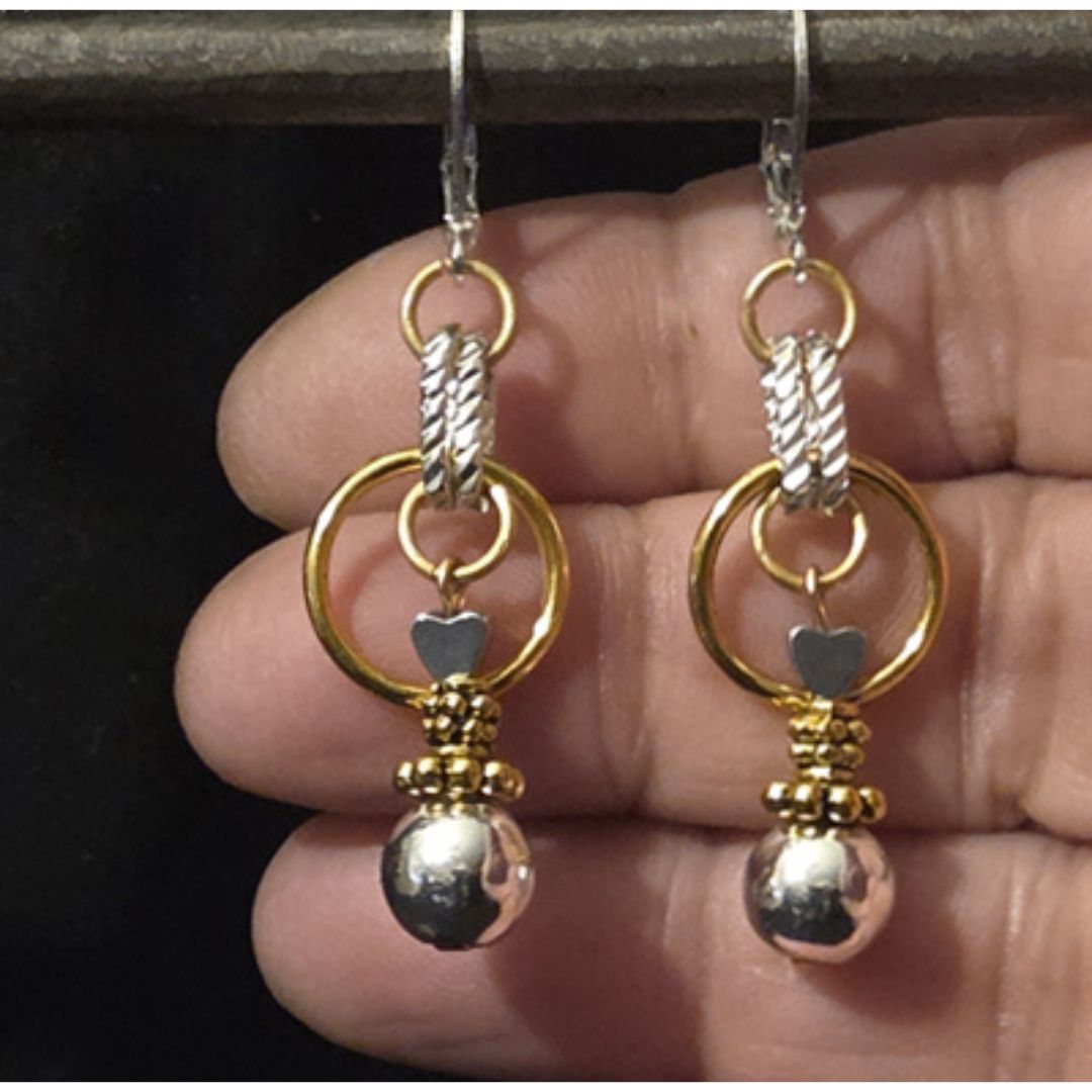STERLING SILVER over hematite, GOLD with SS LEVER BACK EAR WIRES