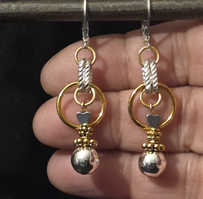 STERLING SILVER over hematite, GOLD with SS LEVER BACK EAR WIRES