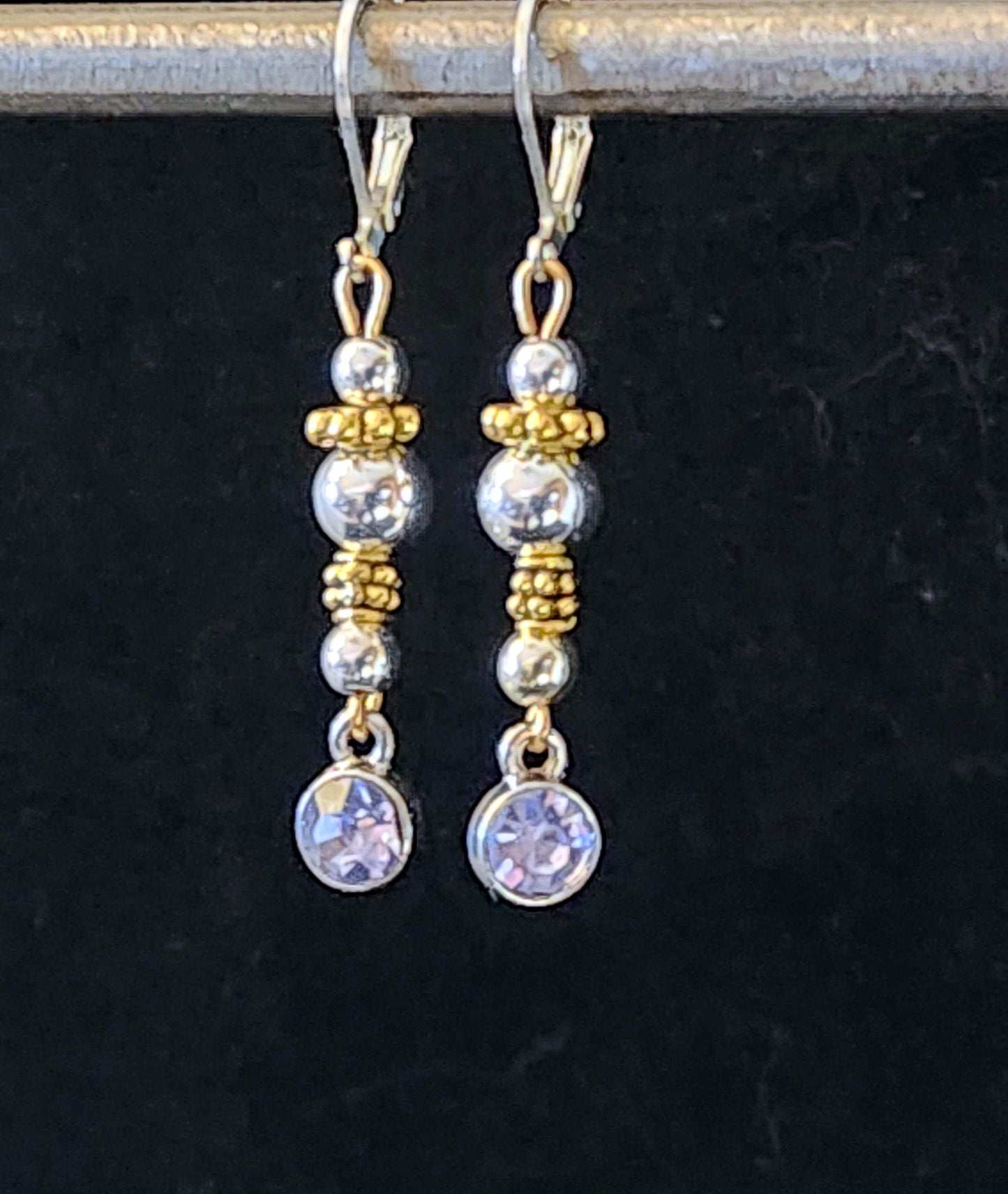 STERLING SILVER over HEMATITE STONES W GOLD SPACERS & CRYSTAL BIRTHSTONE DROPS