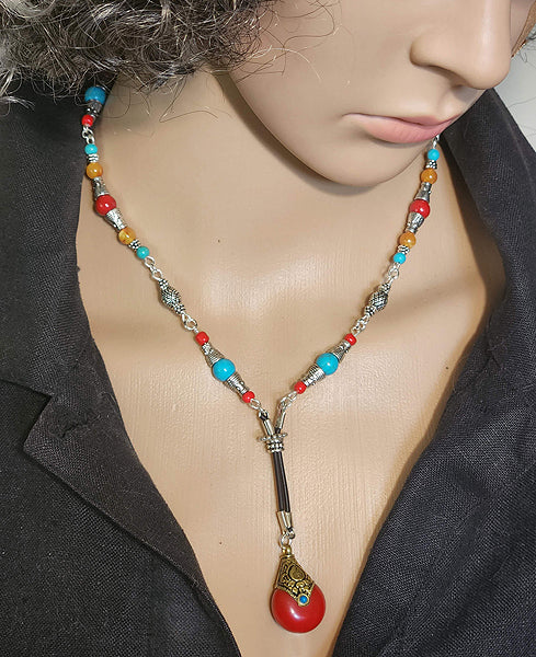 EXOTIC CORAL DROP LARIAT NECKLACE