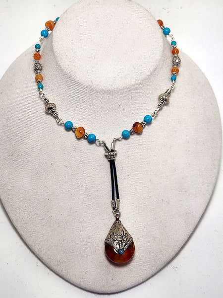 EXOTIC AMBER DROP LARIAT NECKLACE