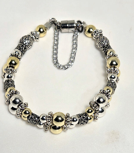 ALL AROUND BEADED 18K GOLD w STERLING SILVER over hematite w MAGNTIC CLASP